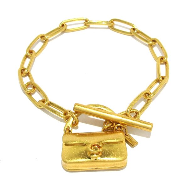 Auth COACH Mini Handbag Charm Chain Link Bracelet - Gold Hardware Bracelet - Picture 1 of 6